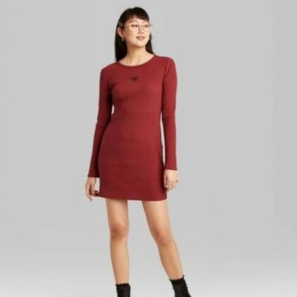 Wild Fable Red Bodycon Dress Red Embroidered Sz S